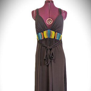 •	Le Chateau brown beaded maxi dress, new with tags, women’s size XL.